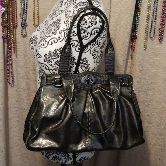COACH Garnet Handbag Gunmetal Patent Leather - Picture 1 of 16